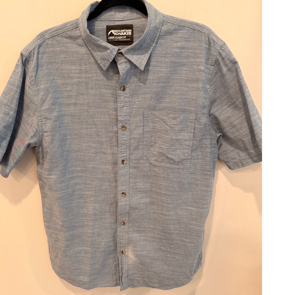 Mountain Khakis Phelps Short Sleeve Shirt Mens Large Blue Organic Cotton Classic